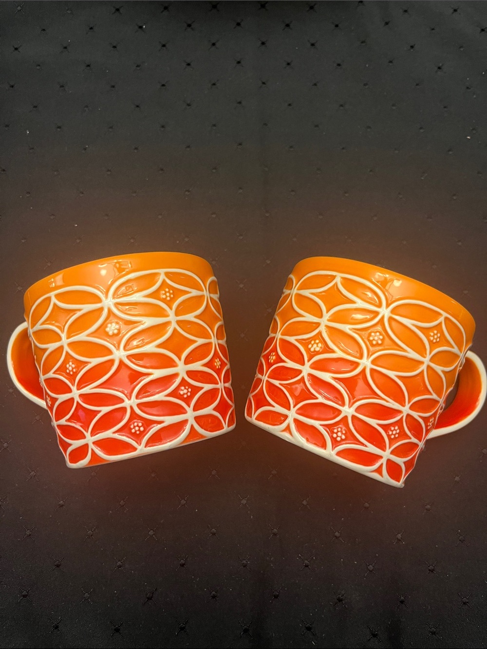 Starbucks Orange Patterned Ceramic Mugs - Set of 2